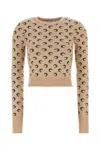 Marine Serre Women Moon Jacquard Knit Fitted Sweater In Brown