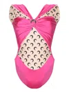 Marine Serre Long Sleeve Jersey Bodysuit With Moon Motif In Pink