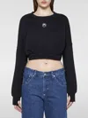 Marine Serre Logo Embroidery Cropped Sweatshirt - Women's - Regenerative Cotton/organic Cotton/recycled Cotton In Black
