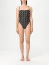 Marine Serre Black Jersey Moon One-piece Swimsuit In Brown