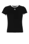 Marine Serre Cotton T-shirt With Contrast Trim And Ribbed Texture In Black