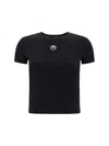 Marine Serre Ribbed Crew Neck Cotton T-shirt Slim Fit In Black