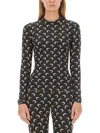 Marine Serre Fitted Long-sleeve Top With Crescent Moon Pattern In Black
