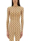 Marine Serre Moon Printed Jersey Long Sleeve Crewneck Top In Nude