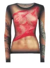 Marine Serre Multicolor Top With Draped Details And All-over Graphic Print In Tech Fabric Woman
