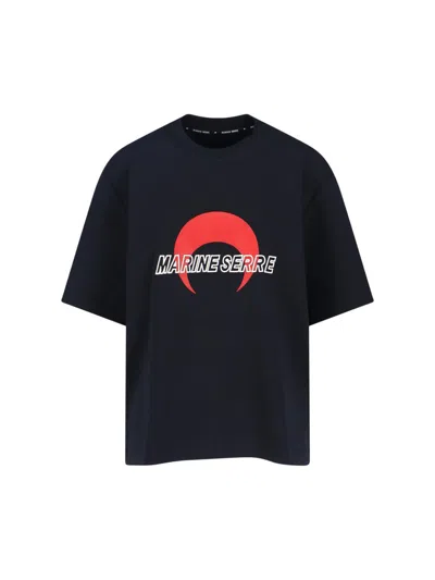 Marine Serre Graphic Print Crew Neck Short Sleeve Top In Blue
