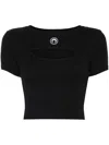 Marine Serre Black Moon Logo Ribbed Jersey Cut-out T-shirt In Black