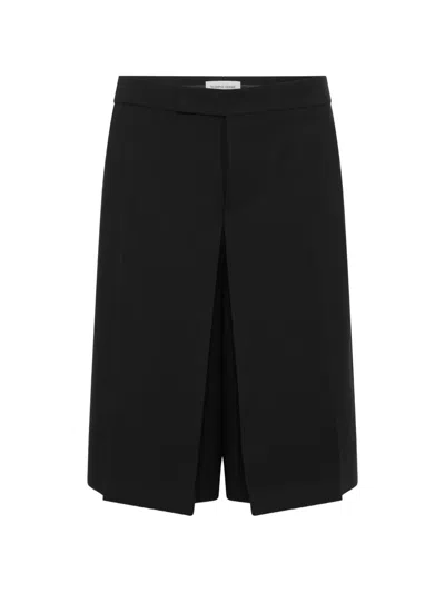 Marine Serre Tailored Wool Serge Bermuda With Pleats In Black
