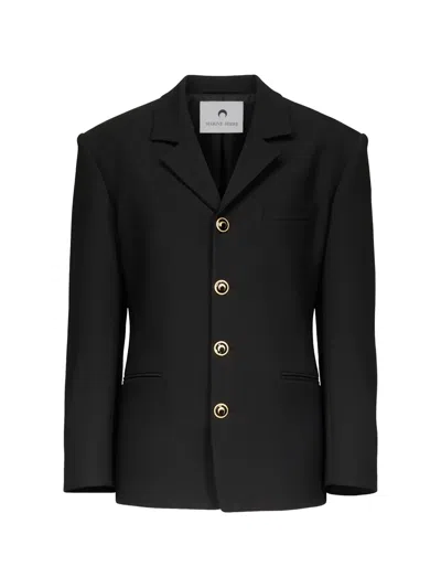 Marine Serre Tailored Wool Serge Gold-buttons Jacket In Black