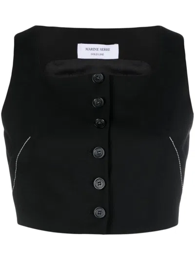 Marine Serre Tailoring Bustier Cropped Waistcoat In Black