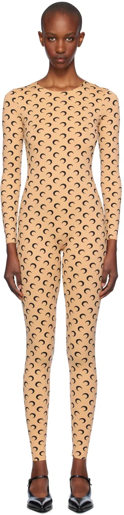 MARINE SERRE TAN ALL OVER MOON JUMPSUIT