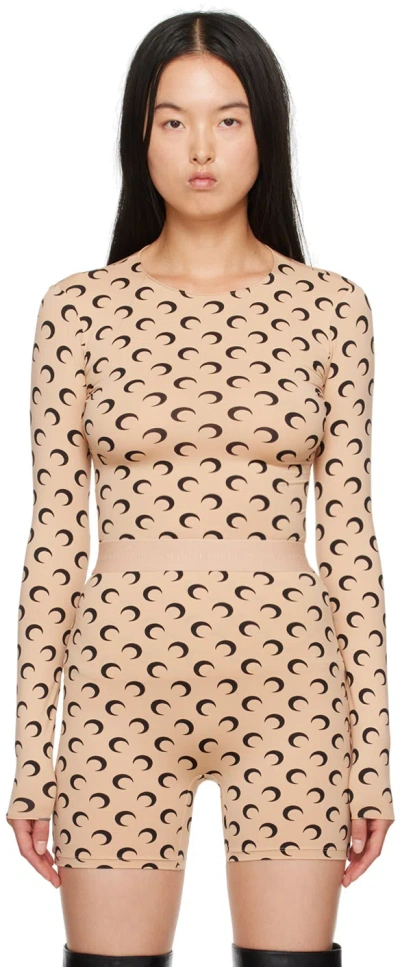 Marine Serre Tan All Over Moon Second Skin Long Sleeve T-shirt In Ta10 Tan