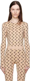 Marine Serre Tan Moon Printed Jersey Second Skin T-shirt In Ta10 Tan