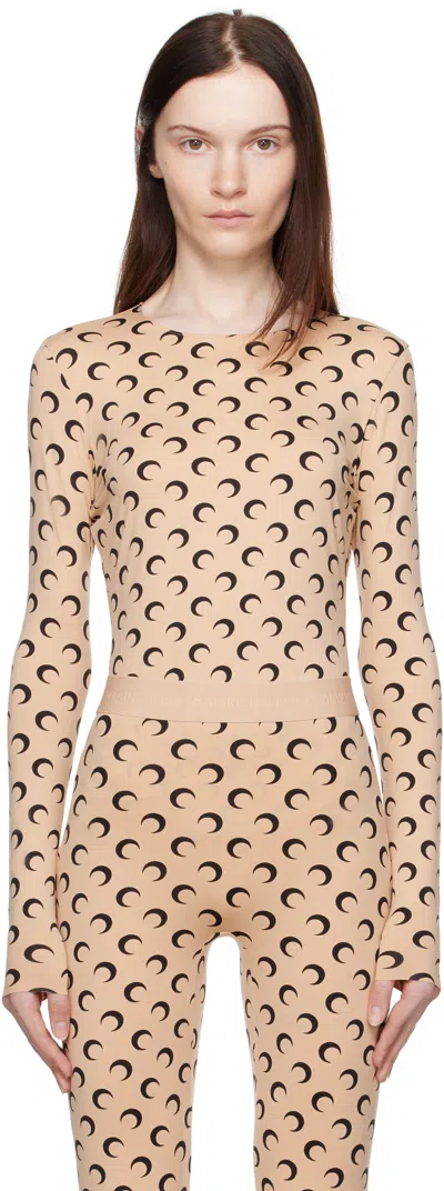 Marine Serre Tan Moon Printed Jersey Second Skin T-shirt In Ta10 Tan