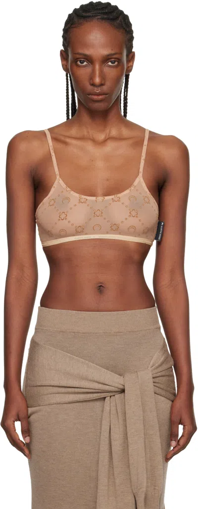 Marine Serre Tan Recycled Mesh Flock Bralette In Brown