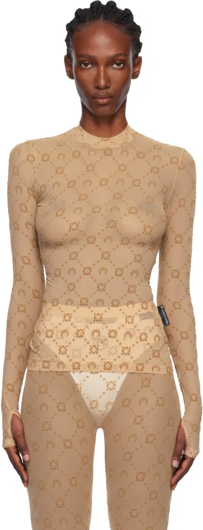 Marine Serre Tan Recycled Mesh Flock Second Skin Highneck Top In Nude