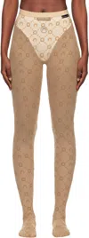 Marine Serre Tan Recycled Mesh Flock Tights In Brown