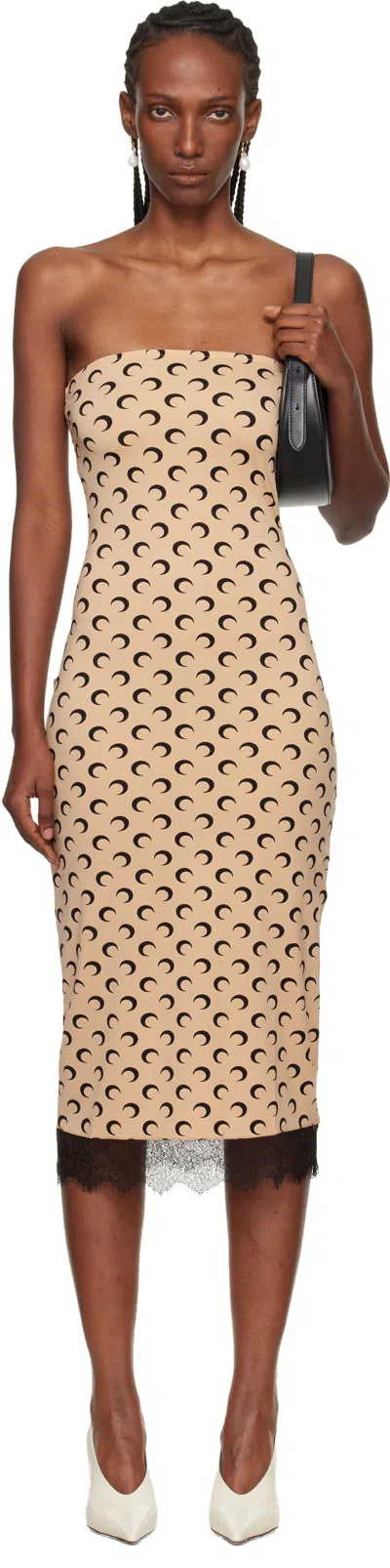 Marine Serre Tan Recycled Moon Jersey Bustier Midi Dress In Brown
