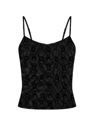 Marine Serre Tank Top "moonogram Mesh Flock" In Nylon In Black