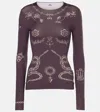 Marine Serre Tattoo Printed Jersey Second Skin Crew Neck Top In Brown