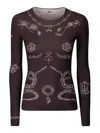Marine Serre Tattoo Printed Jersey Second Skin Crew Neck Top In Brown