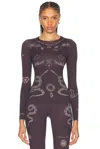 Marine Serre Tattoo Printed Jersey Second Skin Crew Neck Top In Brown