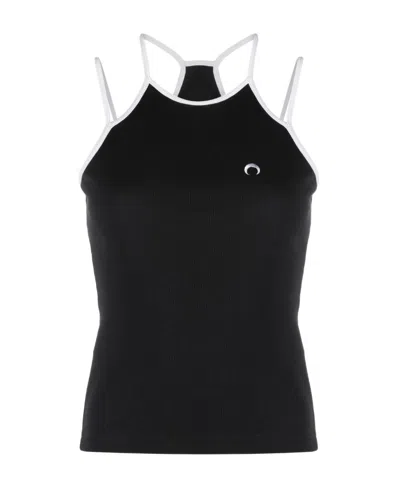 Marine Serre Tennis Court Contrast-trim Top In Black