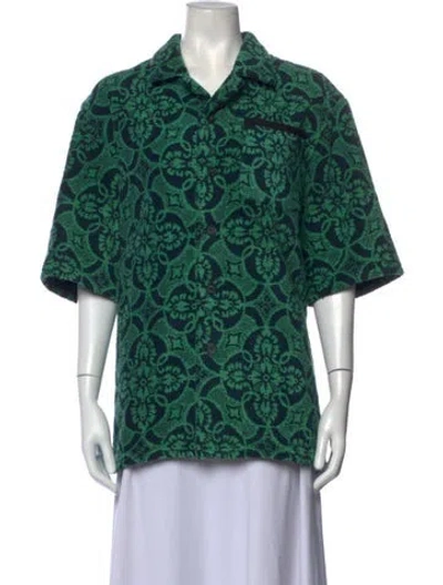 Pre-owned Marine Serre Terry Cloth Patterned Button-up Top W/ Tags In Green