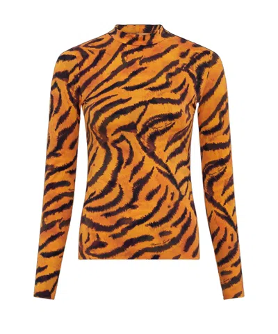 Marine Serre Tiger Printed Jersey Ls Highneck Top In Animal Print
