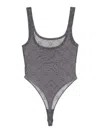 Marine Serre Monogram Sheer Sleeveless Stretch Bodysuit In Grey