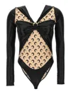 Marine Serre Draped Viscose Bodysuit With Crescent Moon Print Design For Women In Black