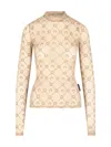 Marine Serre Printed Fitted Top Sheer Sleeves In Neutral