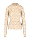 Marine Serre Printed Fitted Top Sheer Sleeves In Neutral