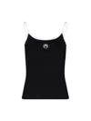 Marine Serre Black Top With Crescent Moon Logo Embroidered On The Front And Logo Patch On The Back In Cotton Woma In Black
