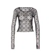 Marine Serre Moonogram Mesh Flock Long Sleeves Top In Black