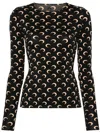 Marine Serre Moon Printed Jersey Ls Crewneck Top Tops Black In Black