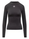 Marine Serre Moon Logo Strass Jersey Ls Highneck Top In Black