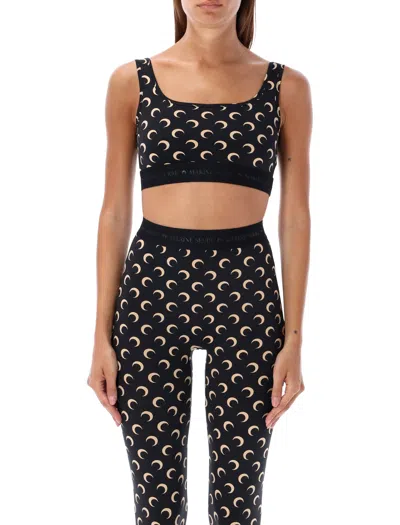 Marine Serre Moon Printed Jersey Sports Bra Woman Black And Tan