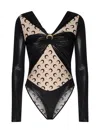 Marine Serre Laminated And Print Jersey Bodysuit In Black