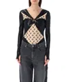 Marine Serre Black Draped Body With Moon Brooch And Cut-outs In Black