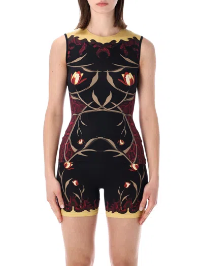 Marine Serre Sleeveless Floral Top Round Neckline Stretch In Black