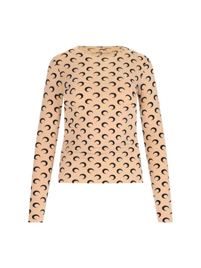 Marine Serre Recycled Moon Jersey Second Skin Crewneck Top In Brown
