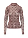 Marine Serre High-neck Mesh Top Moonogram Pattern In Brown