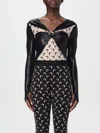 Marine Serre Draped Viscose Bodysuit With Crescent Moon Print Design For Women In Black