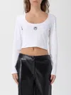 Marine Serre Short Sleeve Cropped Top With Scoop Neck In White