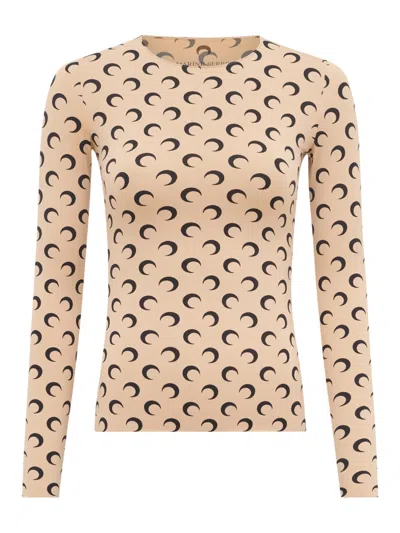 Marine Serre Moon Round Neck Second Skin Top In Neutral