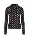 Marine Serre Crescent Print Turtleneck Long-sleeve Top In Black