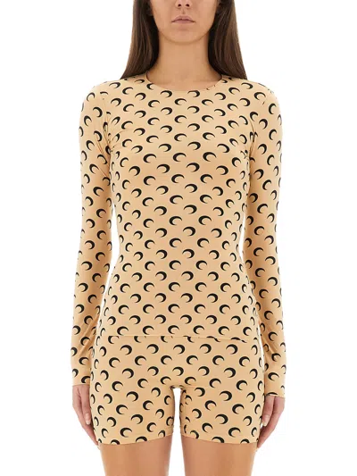 Marine Serre Crescent Moon-print Second-skin Top In Pink