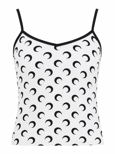 Marine Serre Top "moon" In Jersey In White