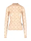Marine Serre Printed Fitted Top Sheer Sleeves In Neutral